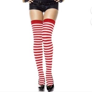 Leg Avenue Sexy Nylon Red & White Striped Thigh High Stockings